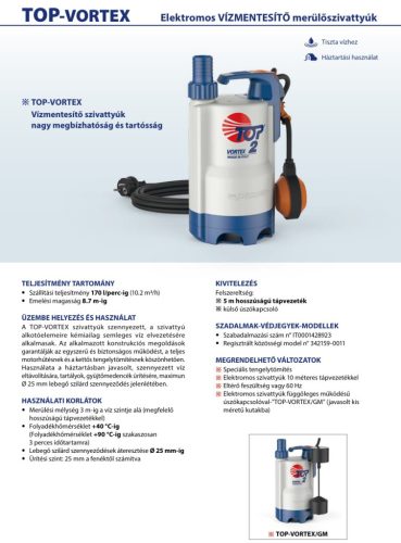 TOP 3-VORTEX víztelenítő merülőszivattyúk