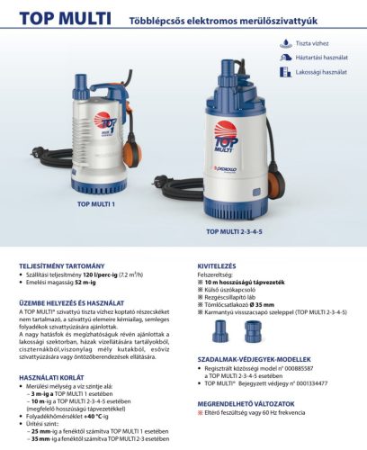 TOP MULTI 1 többfokozatú elektromos merülőszivattyú