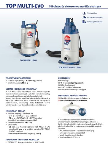 TOP MULTI 1-EVO többfokozatú elektromos merülőszivattyú