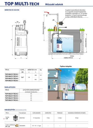 TOP MULTI TECH 2 automata többlépcsős elektromos merülőszivattyú