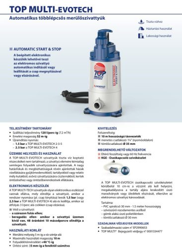 TOP MULTI EVOTECH 2 automata többlépcsős elektromos merülőszivattyú