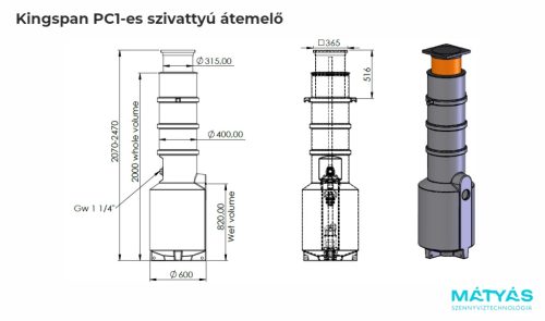 PSD1 szivattyús átemelő állomás teleszkópos tartálymagasítóval (szivattyú és szerelvények nélkül)