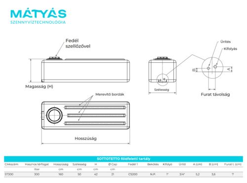 Sottotetto föld feletti tartály 300 literes méretben